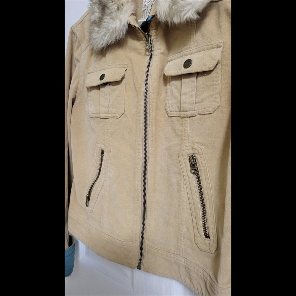 🌿 Aeropostale Women's Large Faux Fur Tan Corduroy Fall Jacket - Picture 7 of 11